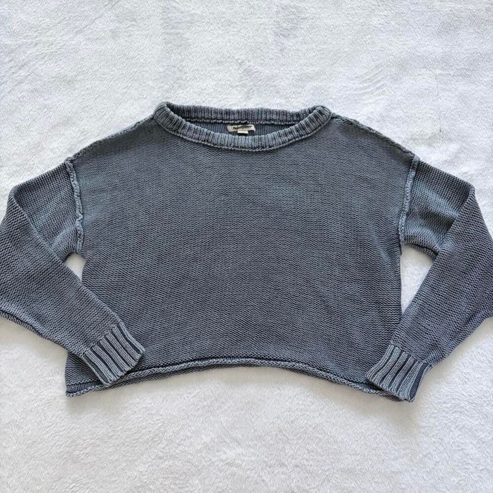 American Eagle Knit Cropped Sweater Women's M Long Sleeve Fall Chunky Blue
